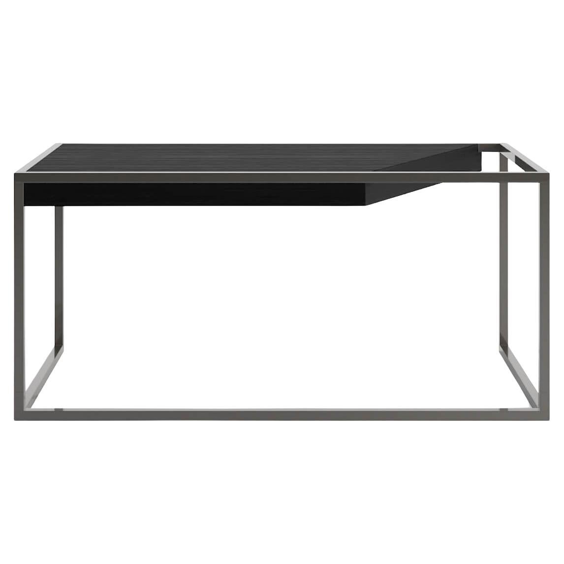 Modern Minimalist Home Office Writing Desk in Black Oak Wood and Black Lacquer