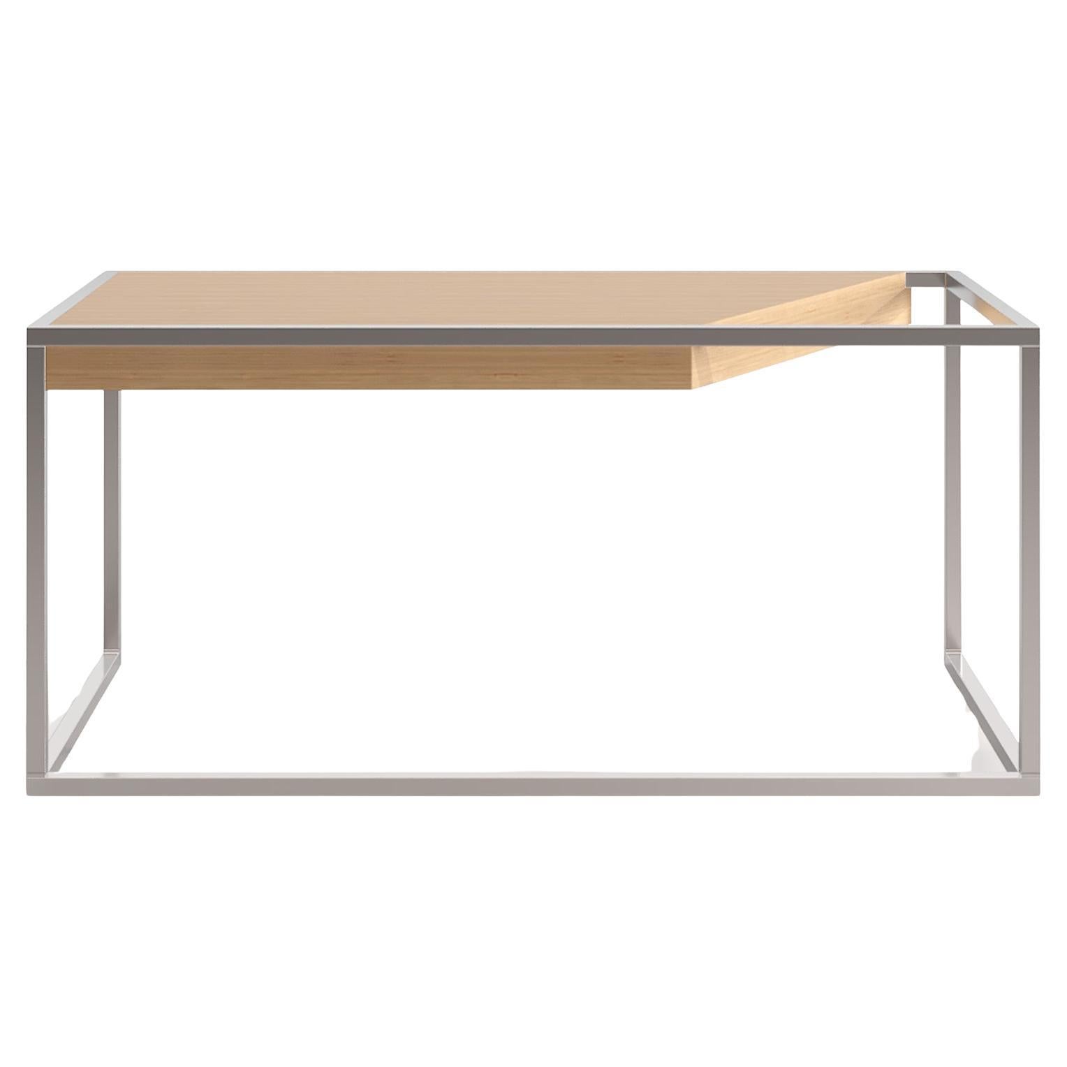Modern Minimalist Home Office Writing Desk Oak Wood and Brushed Stainless Steel