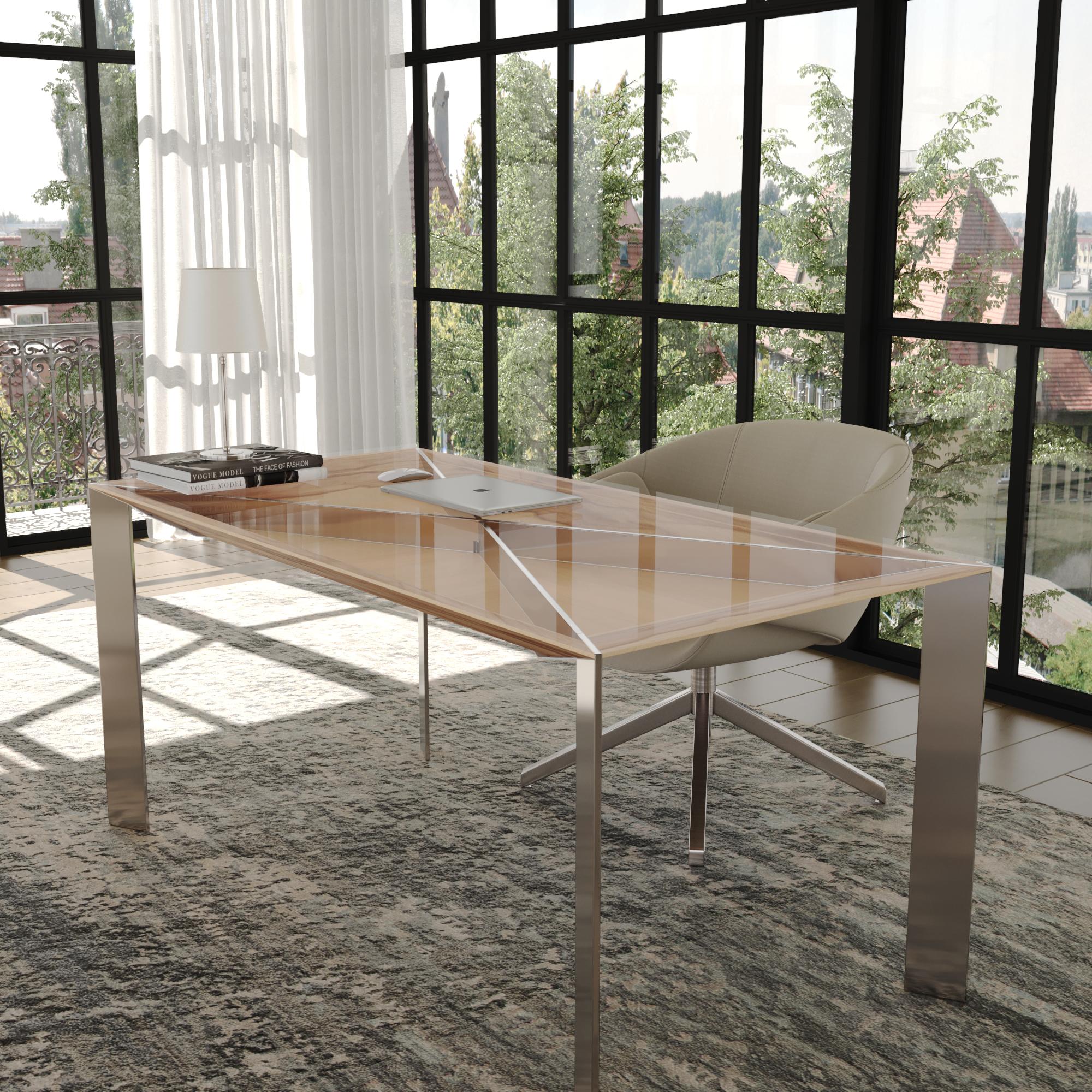 Bureau d'écriture moderne et minimaliste pour la maison en bois de citronnier et acier inoxydable brossé en vente 2