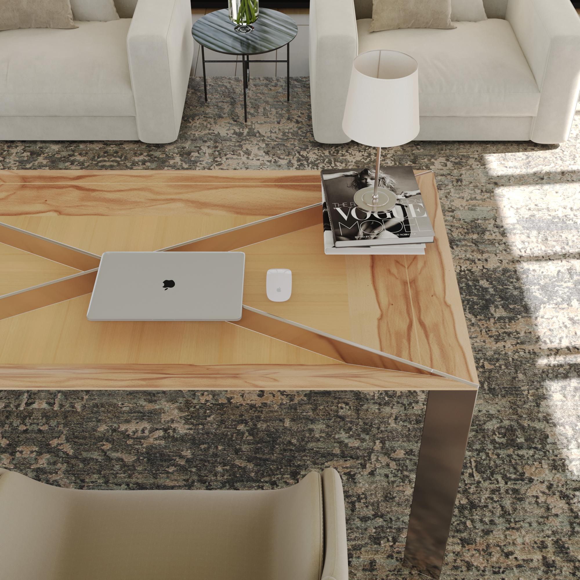 Bureau d'écriture moderne et minimaliste pour la maison en bois de citronnier et acier inoxydable brossé en vente 4