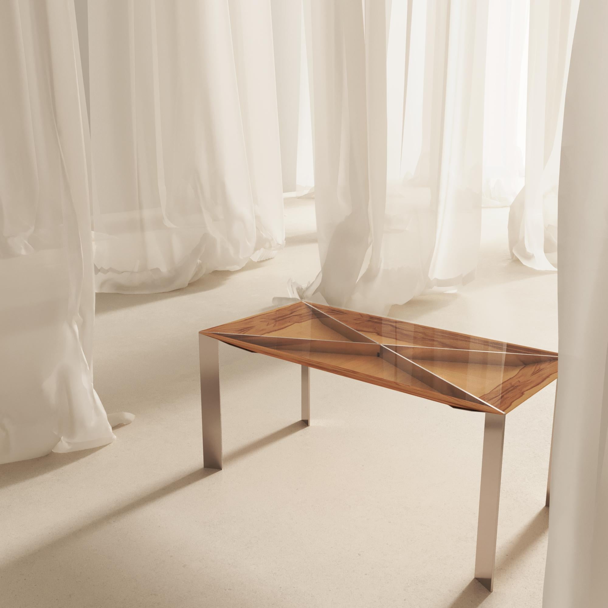 Bureau d'écriture moderne et minimaliste pour la maison en bois de citronnier et acier inoxydable brossé en vente 6