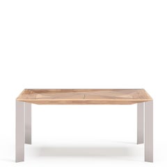 Scrivania moderna e minimalista per l'ufficio di casa in legno satinato e acciaio inossidabile spazzolato