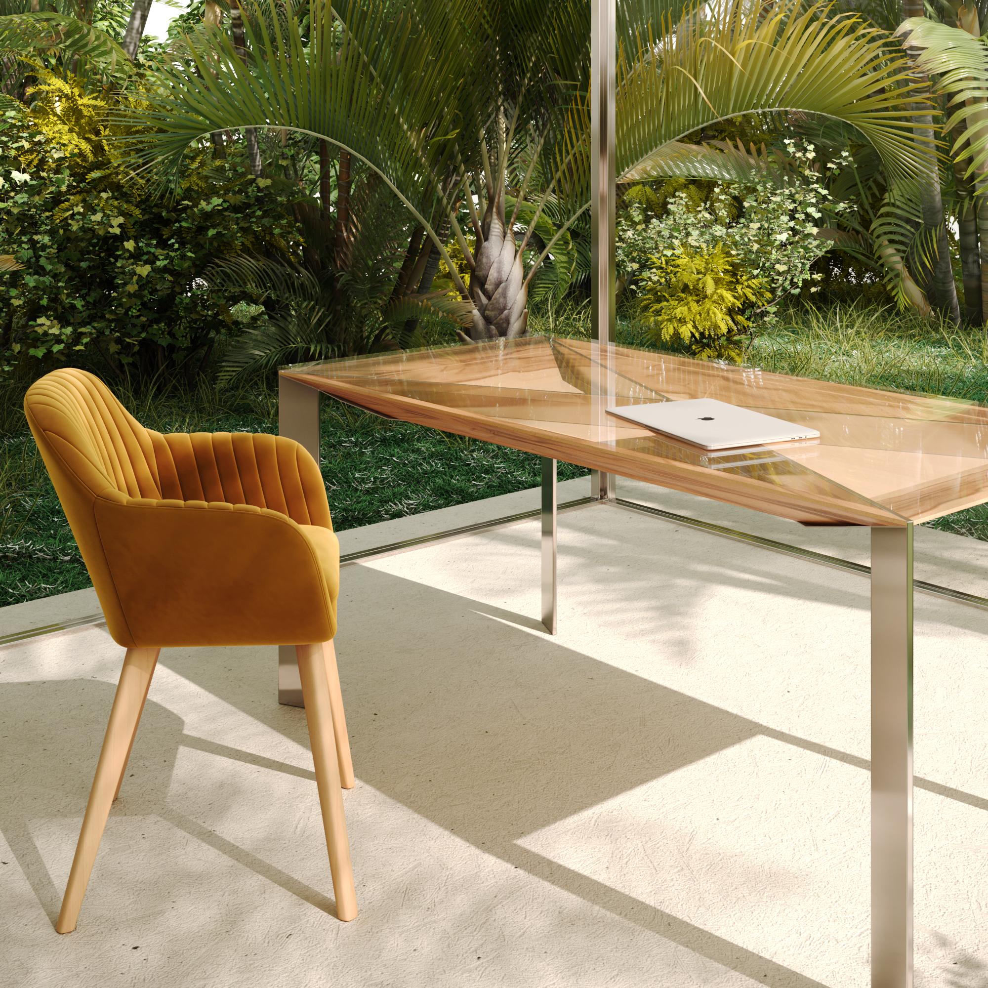 XXIe siècle et contemporain Bureau d'écriture moderne et minimaliste pour la maison en bois de citronnier et acier inoxydable brossé en vente