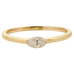 Modern Minimalist Marquise Cut Diamond Solitaire Ring in 14K Yellow Gold