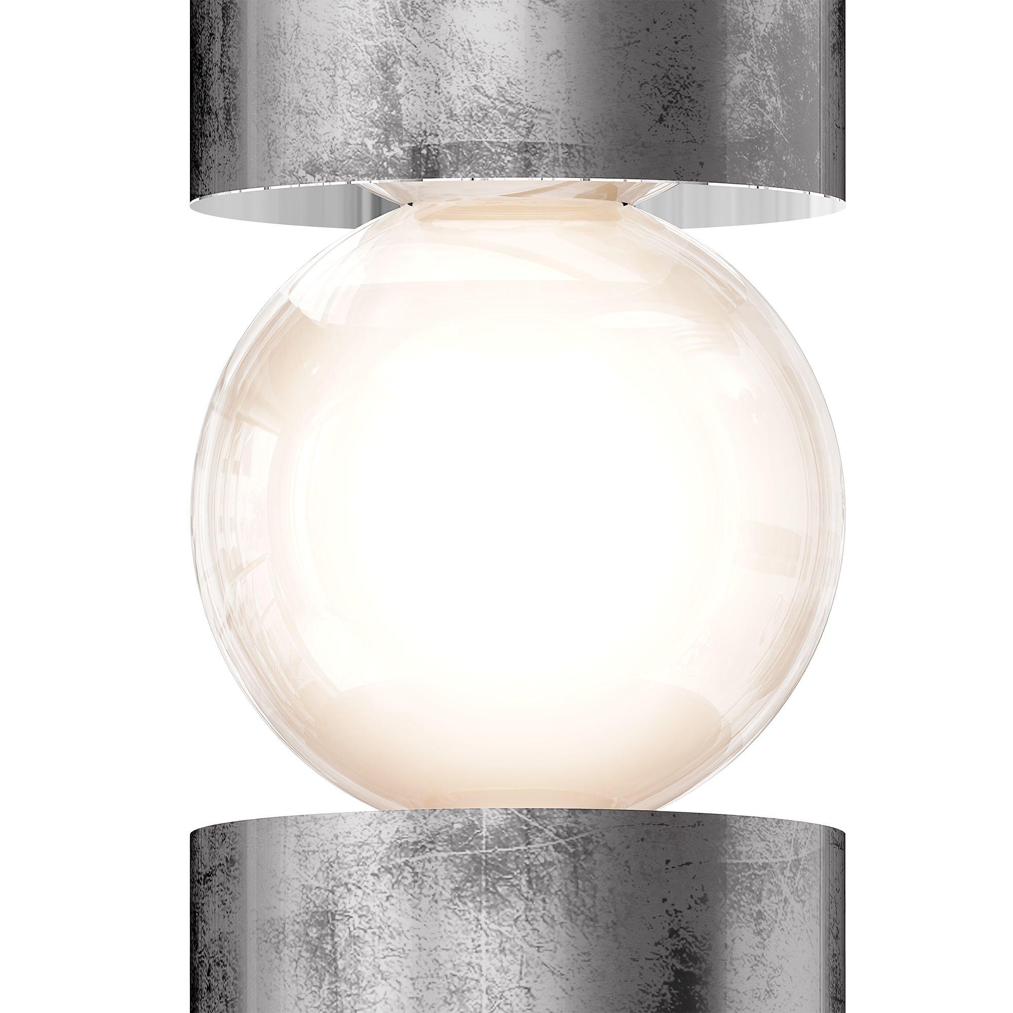 Hand-Crafted Modern Minimalist Metalic Table Lamp Round Shape Silver Leaf Frosted Glass Light For Sale