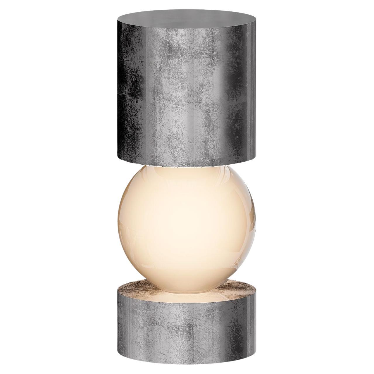 Modern Minimalist Metalic Table Lamp Round Shape Silver Leaf Frosted Glass Light