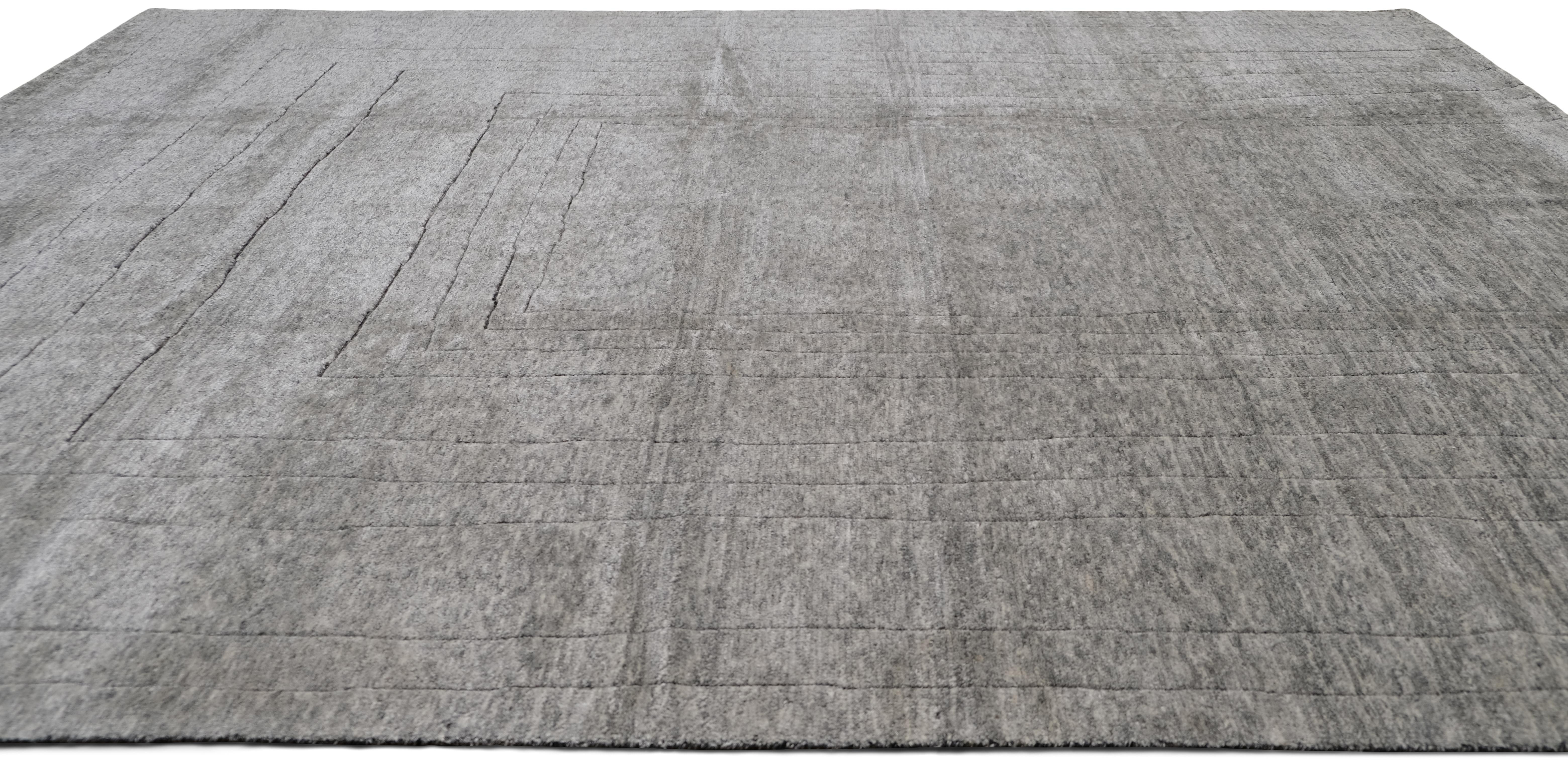 Annodato a mano Tappeto moderno minimalista in lana grigia di metà secolo 9'2''x12' in vendita