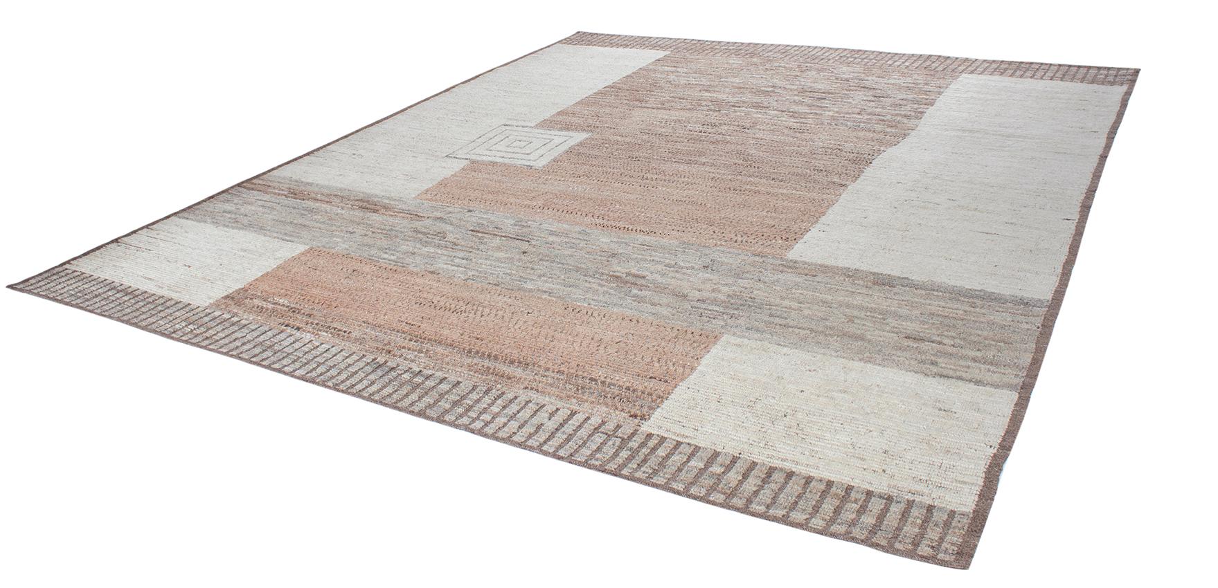 Afghan Modern Minimalist Mid-Century Style Wool Rug in Beige, Copper, and Grey Tones For Sale