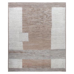 Modern Minimalist Mid-Century Style Wool Rug in Beige, Copper, and Grey Tones