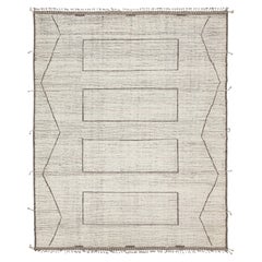 Modern Minimalist Moroccan Style Wool Rug – Handmade Geometric Linear Design