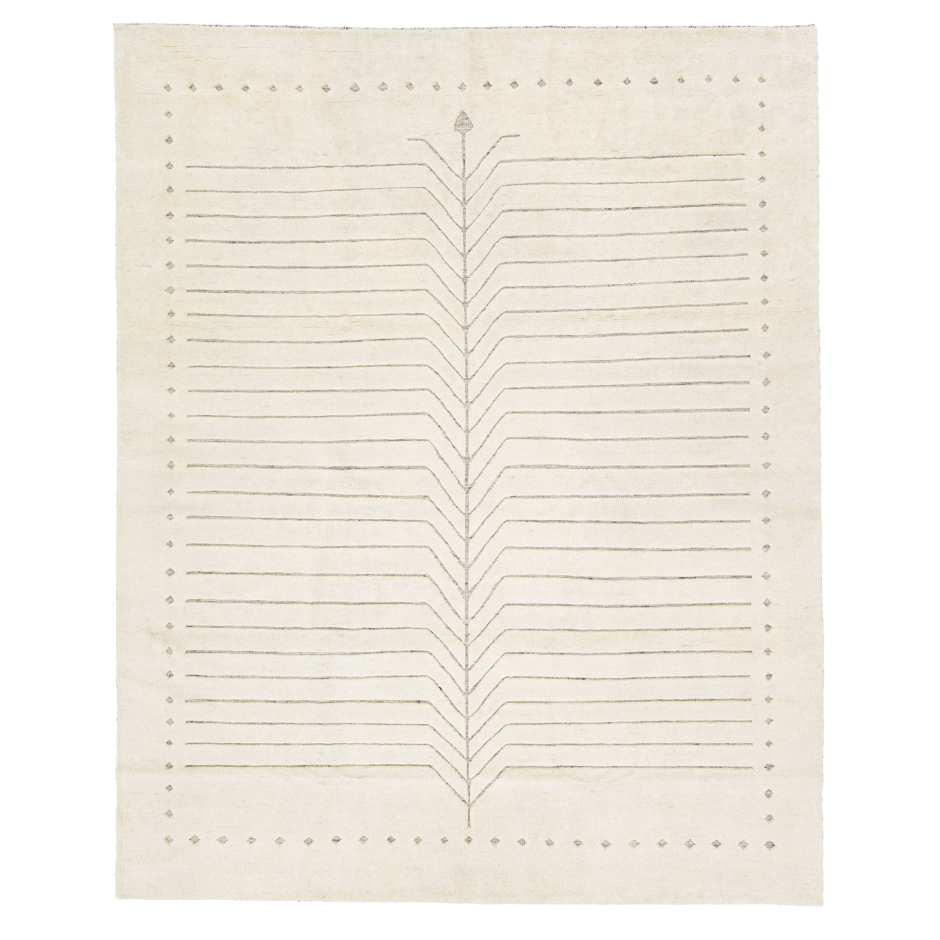 Moderner minimalistischer Wollteppich im marokkanischen Stil, handgefertigt in Elfenbein
