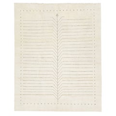 Moderner minimalistischer Wollteppich im marokkanischen Stil, handgefertigt in Elfenbein