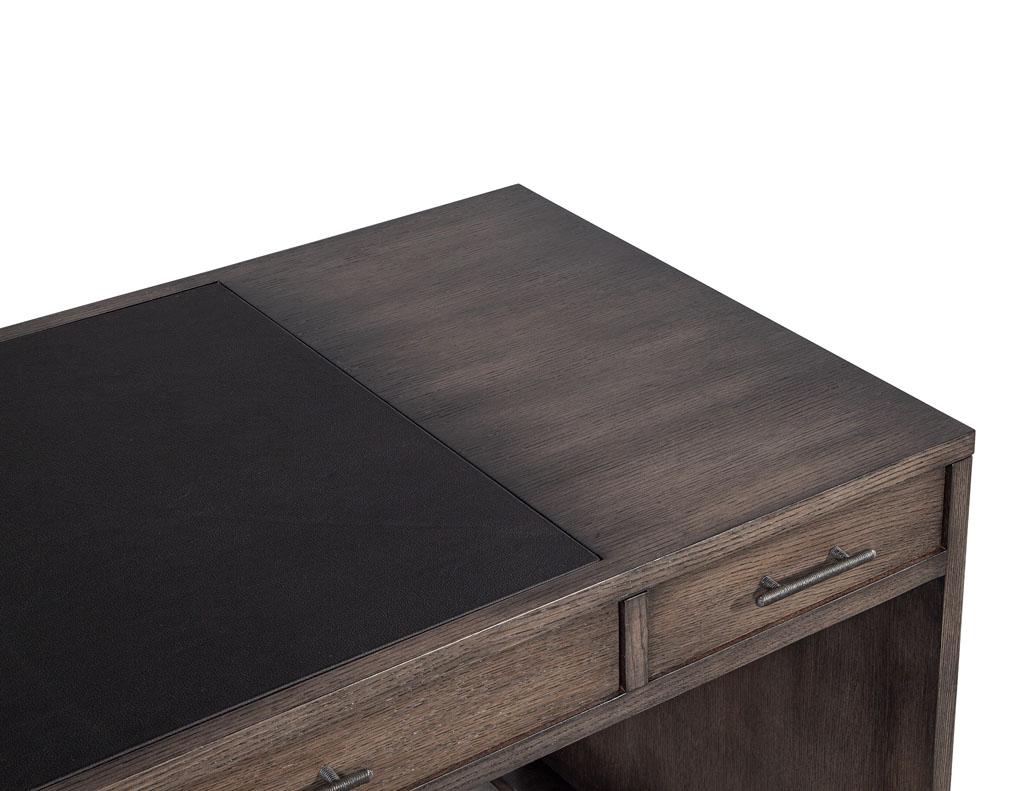 Modern Minimalist Oak Leather Top Writing Desk For Sale 4