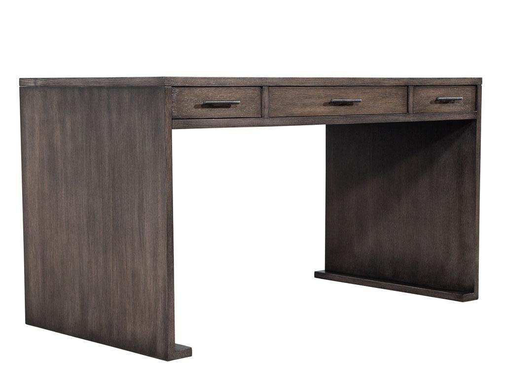 Modern Minimalist Oak Leather Top Writing Desk For Sale 6