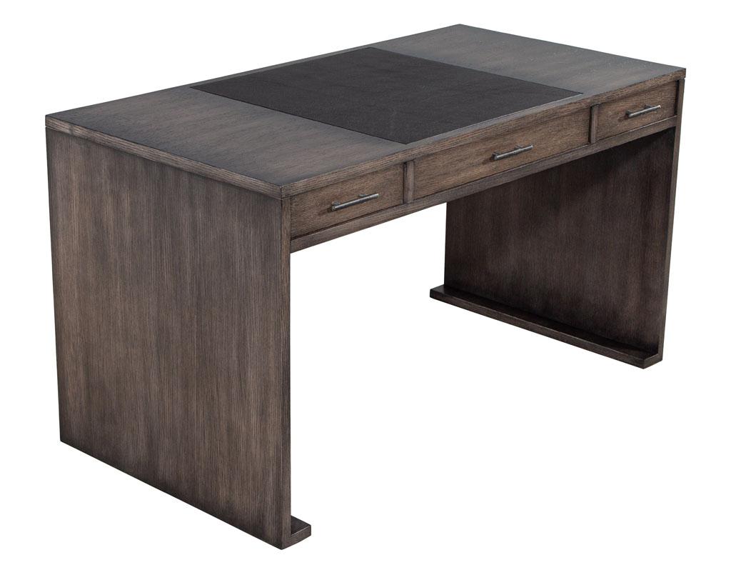 Modern Minimalist Oak Leather Top Writing Desk For Sale 9
