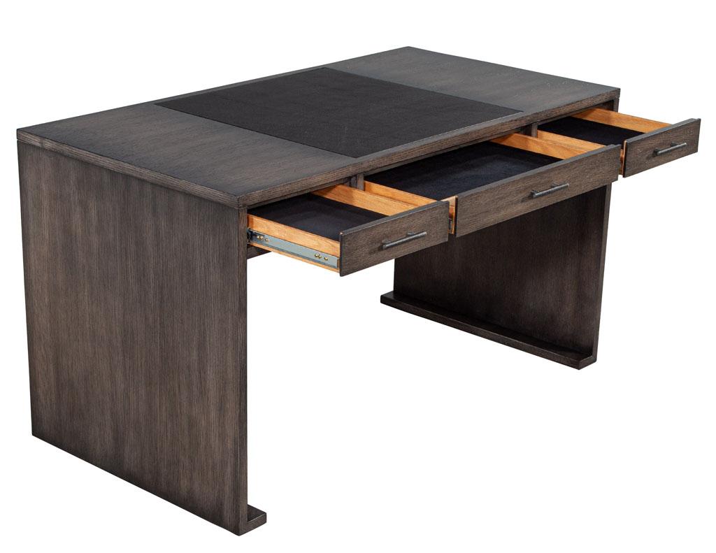 American Modern Minimalist Oak Leather Top Writing Desk For Sale