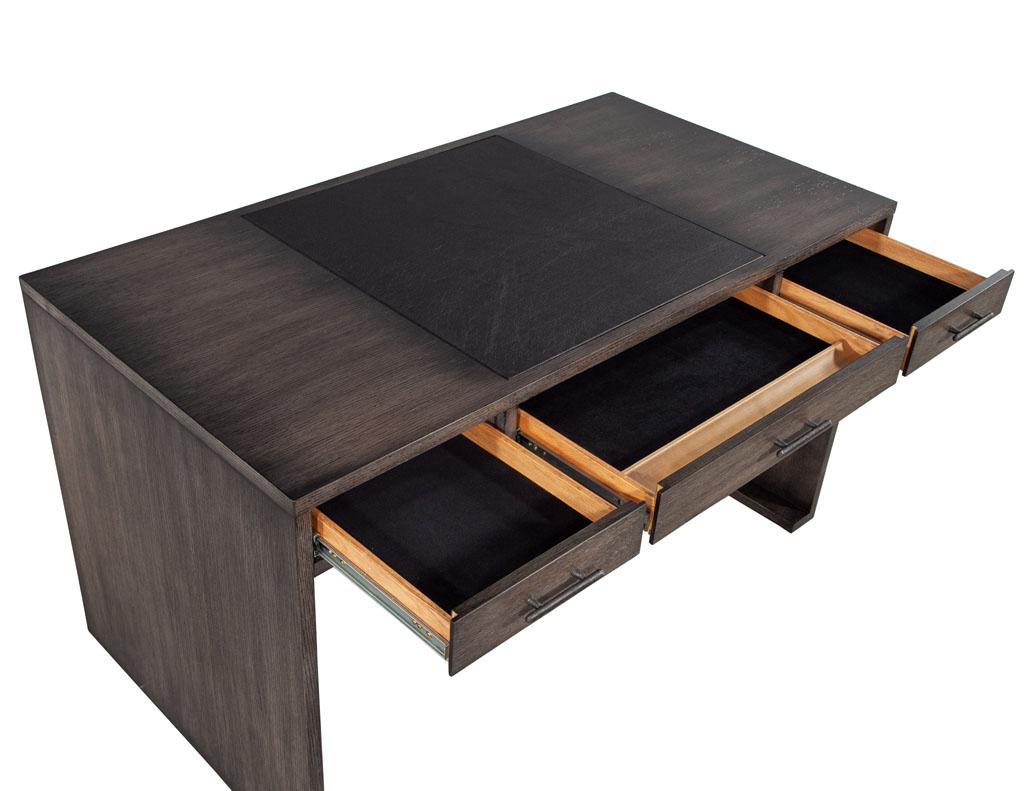 Modern Minimalist Oak Leather Top Writing Desk In Good Condition For Sale In North York, ON