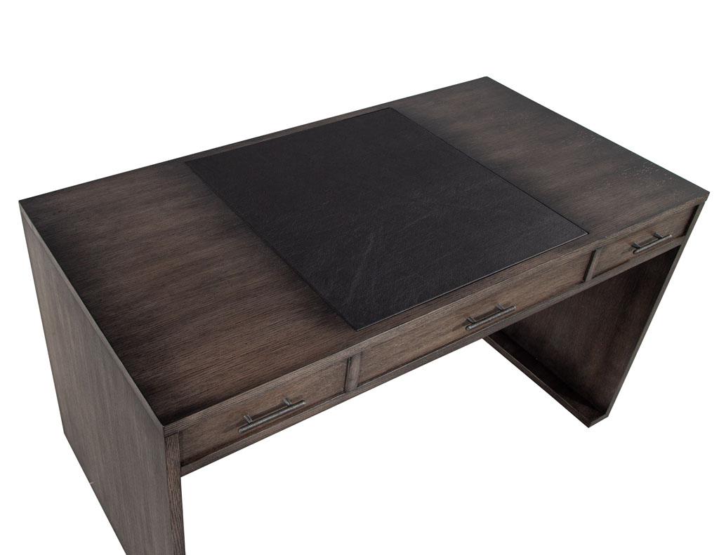 Contemporary Modern Minimalist Oak Leather Top Writing Desk For Sale