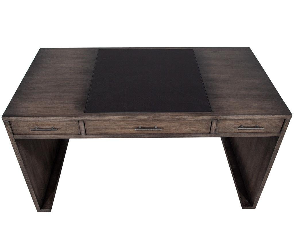 Modern Minimalist Oak Leather Top Writing Desk For Sale 2