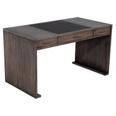 Bureau moderne et minimaliste en chêne avec plateau en cuir