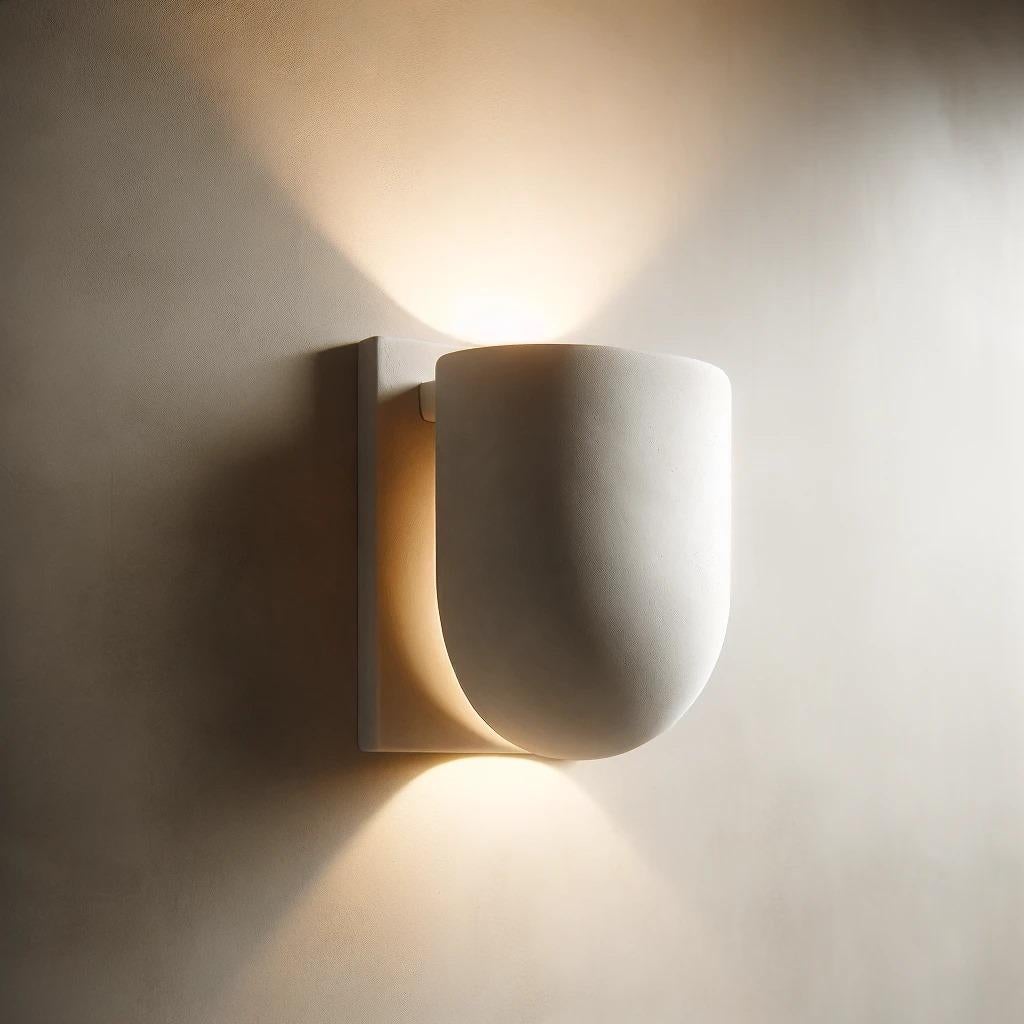 Hand-Crafted Modern Minimalist Plaster Half-Sphere Wall Sconce For Sale