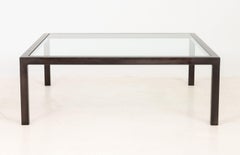 Modern Minimalist Polished Metal and Glass Top Coffee Table