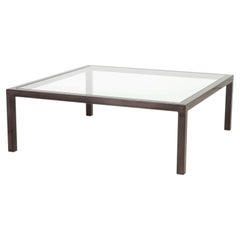 Modern Minimalist Polished Metal and Glass Top Coffee Table