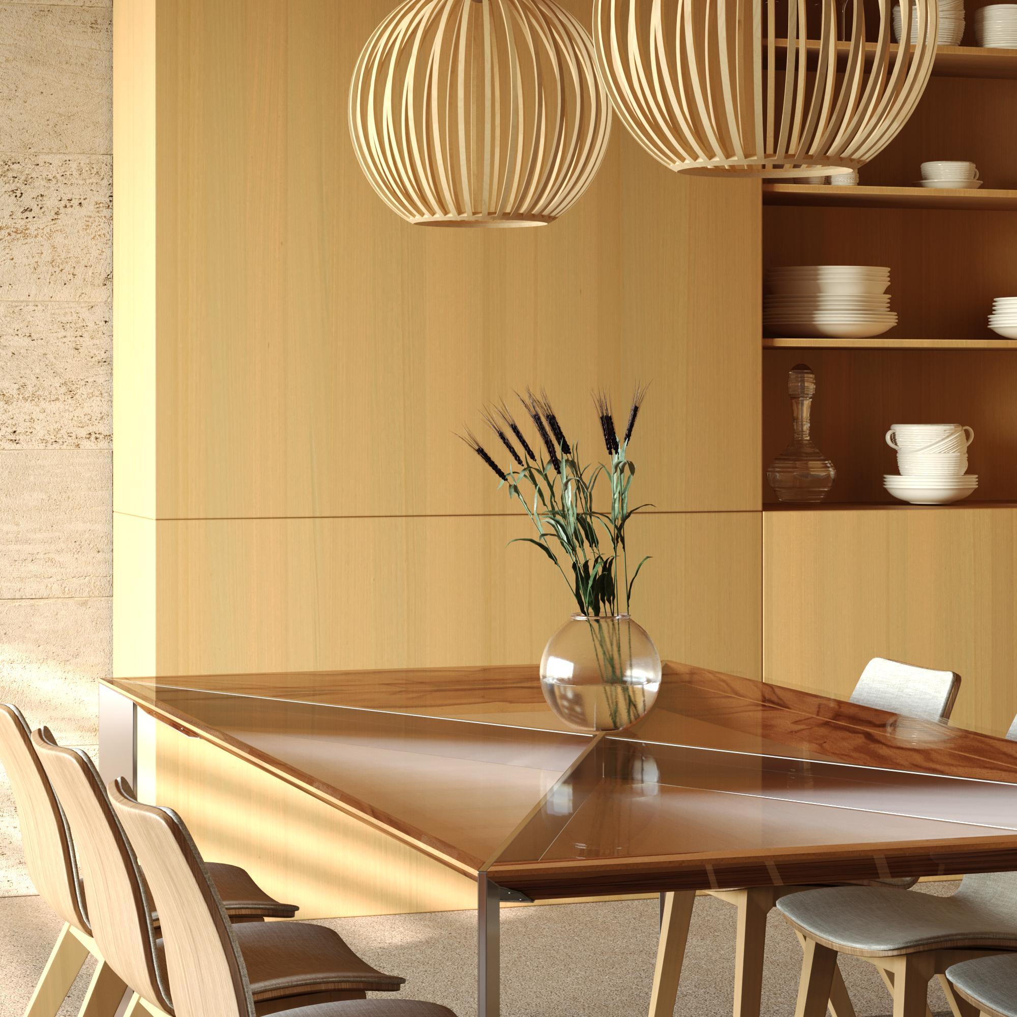 Table de salle à manger rectangulaire moderne et minimaliste en bois de satin et acier inoxydable brossé Neuf - En vente à Vila Nova Famalicão, PT