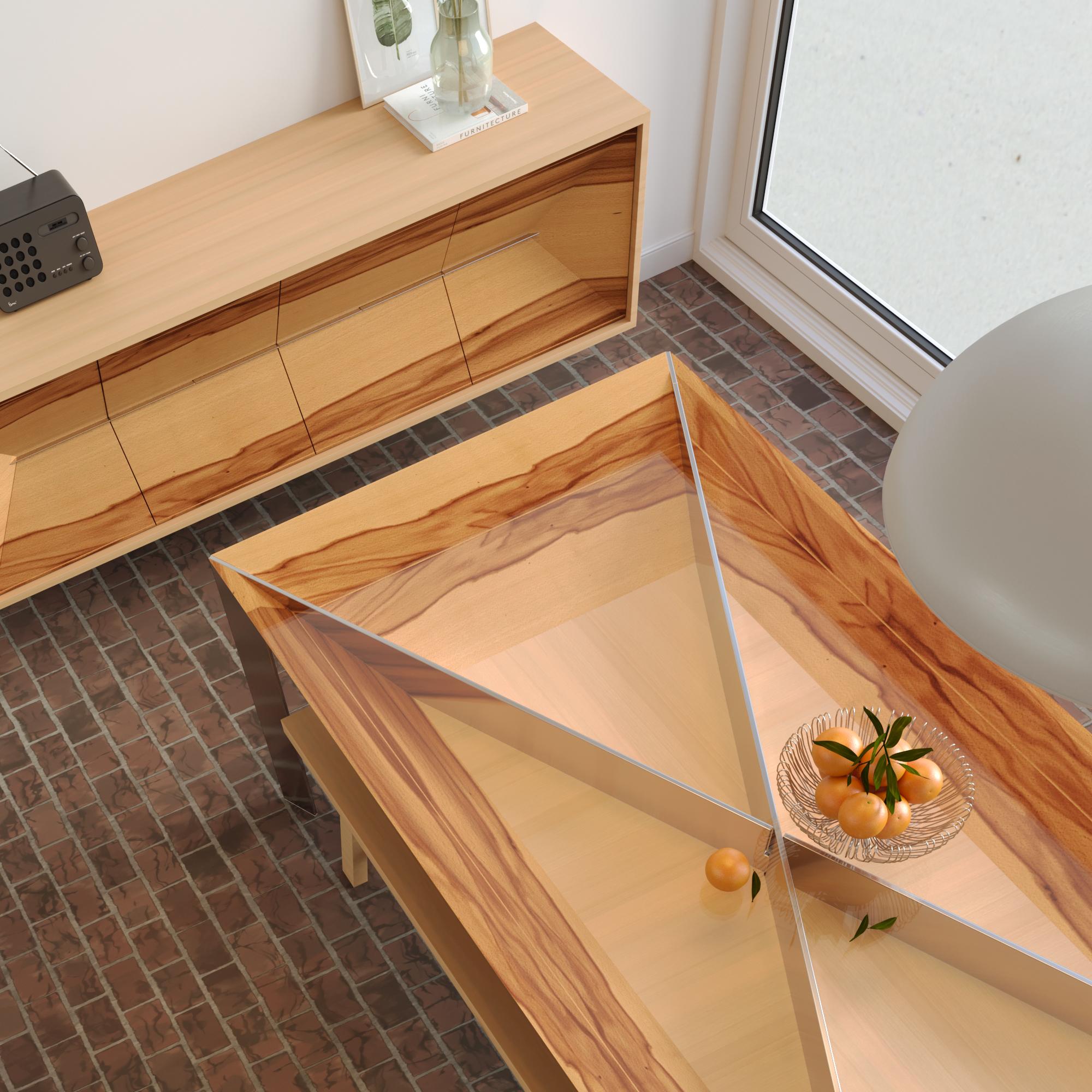 Métal Table de salle à manger rectangulaire moderne et minimaliste en bois de satin et acier inoxydable brossé en vente