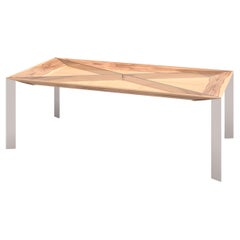 Modern Minimalist Rectangular Dining Table Satinwood & Brushed Stainless Steel