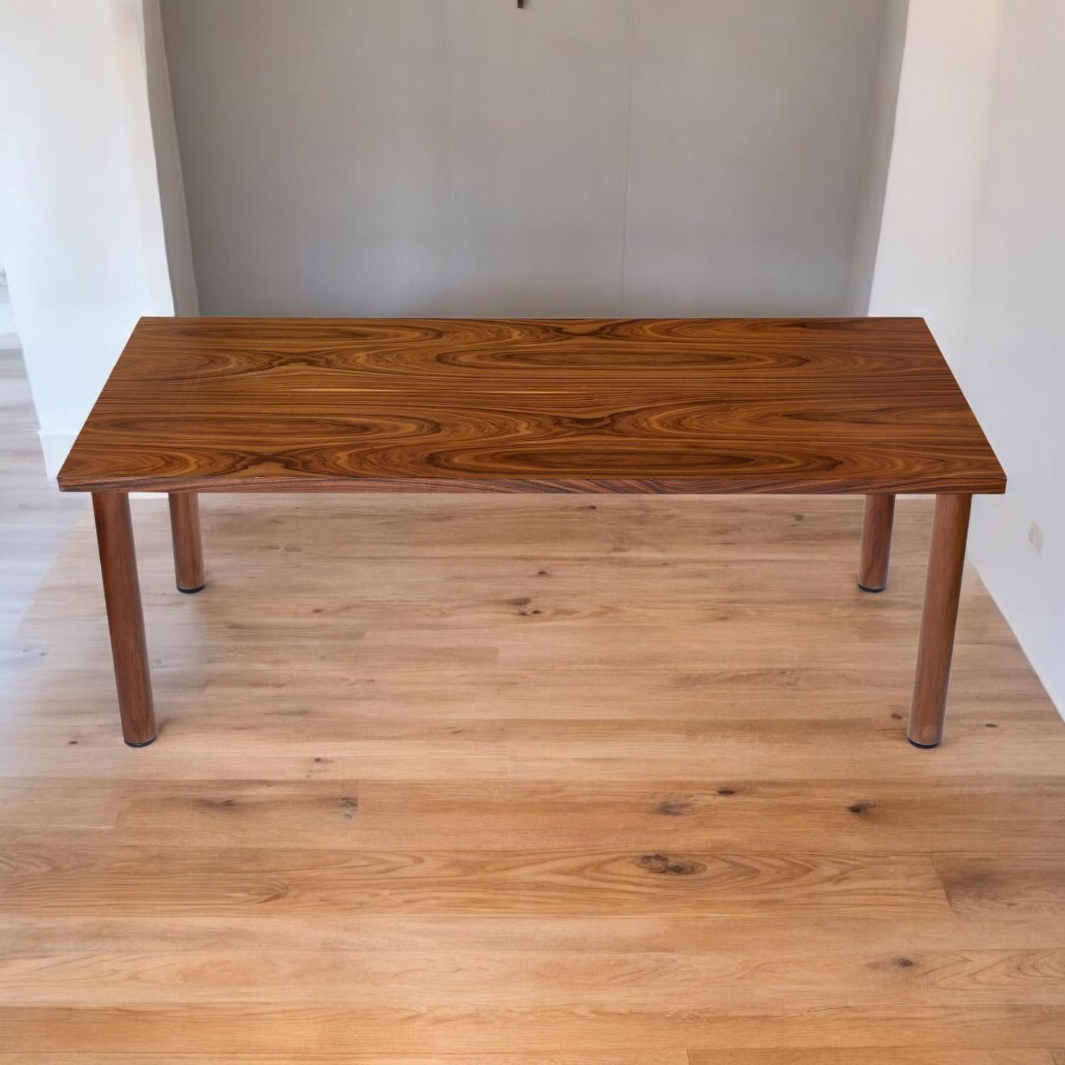 Modern Minimalist Rosewood Rectangular Dining Table With Tubular Legs For Sale 1