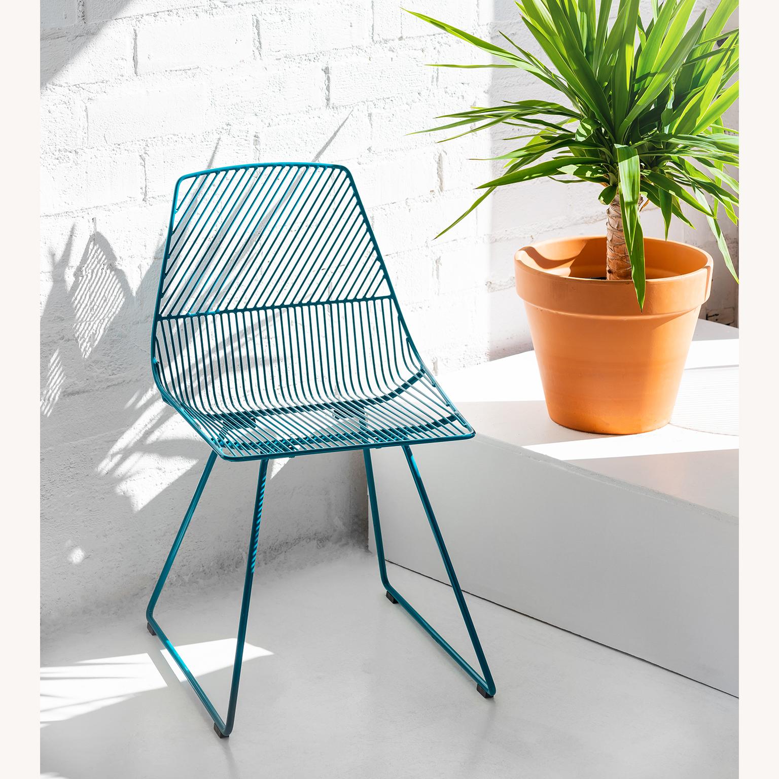 Galvanized Modern Minimalist Side Chair, Ethel Chair in Peacock Blue by Bend Goods