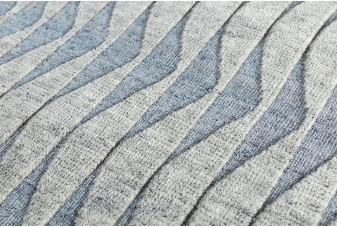 Woven Modern Minimalist Skyline Blue & Silver Gray 150x240 cm Handmade Rug For Sale