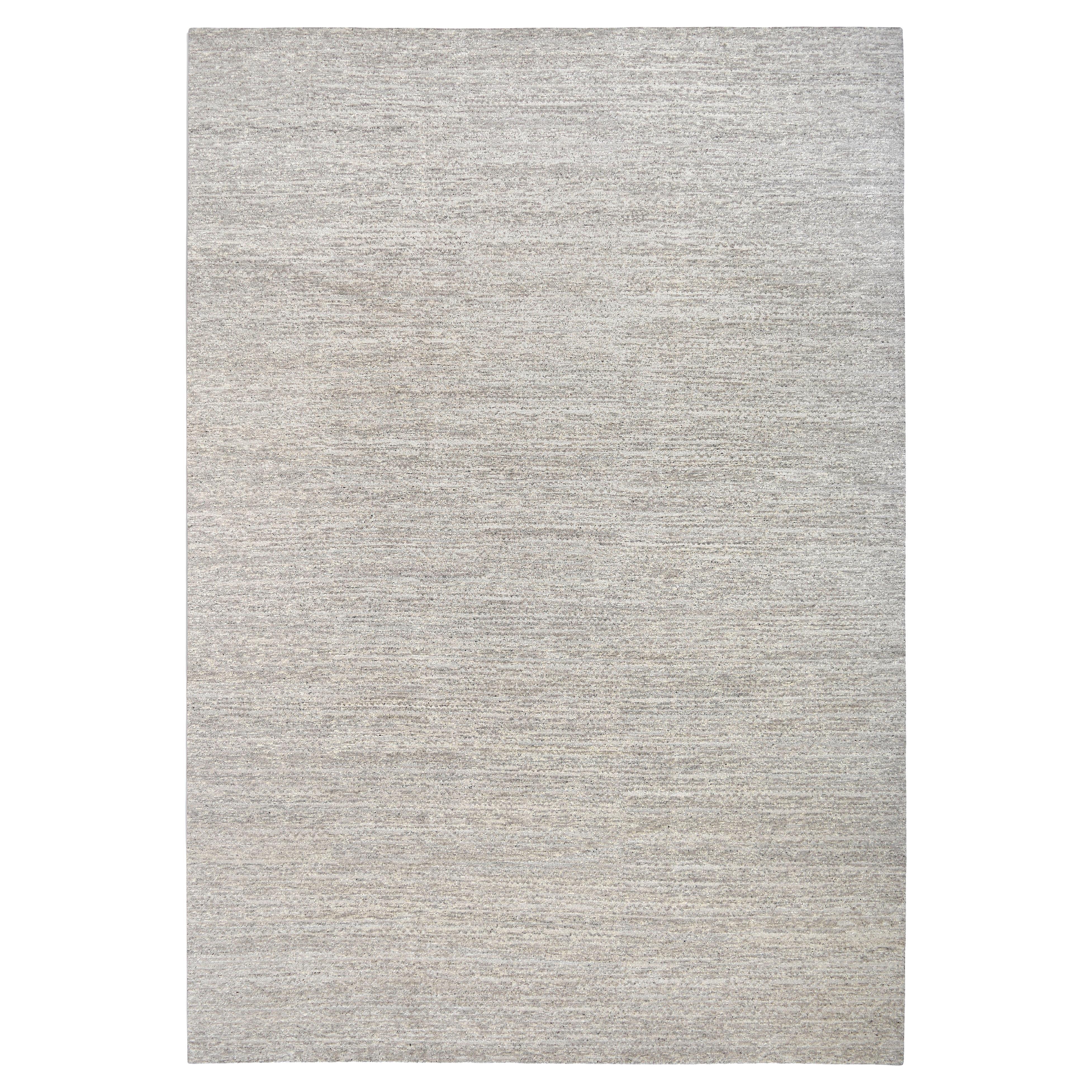 Modern Minimalist Soft Taupe Solid Textured Hand-Knotted Wool Rug 14'x20'3''