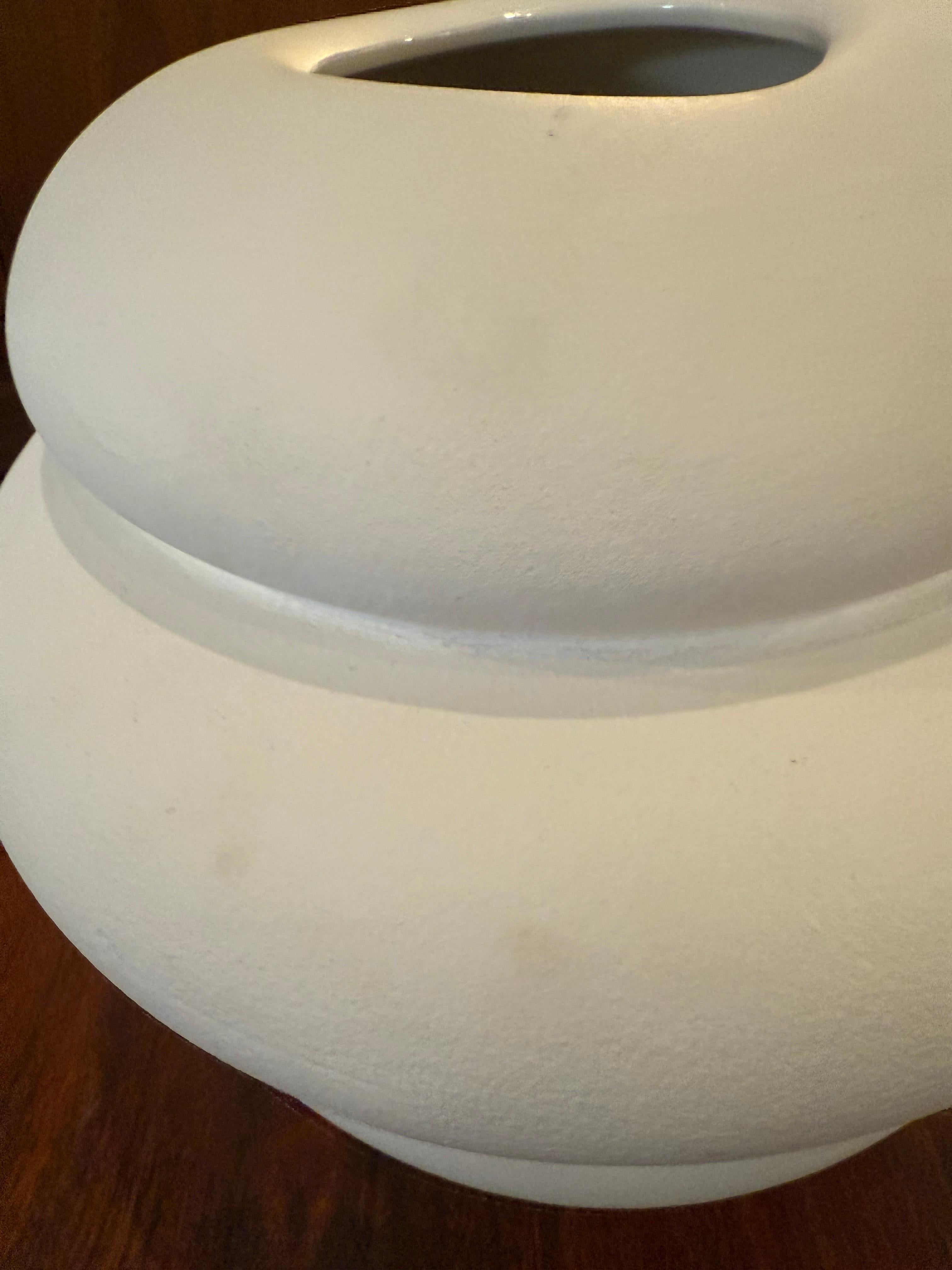 Post-Modern Modern Minimalist Spiral White Ceramic Vase For Sale
