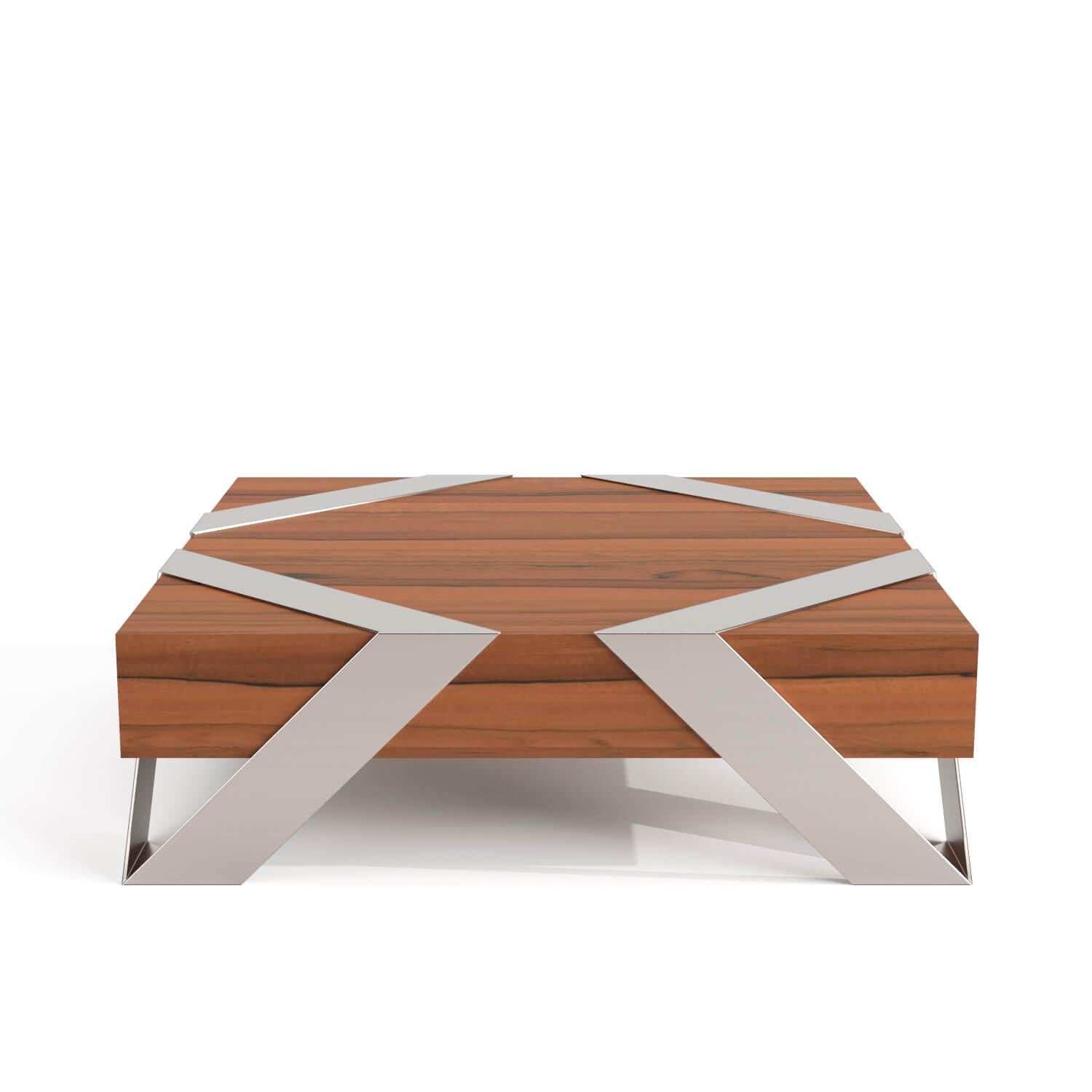 Table basse centrale carrée moderne et minimaliste en verre et acier inoxydable poli en vente 9