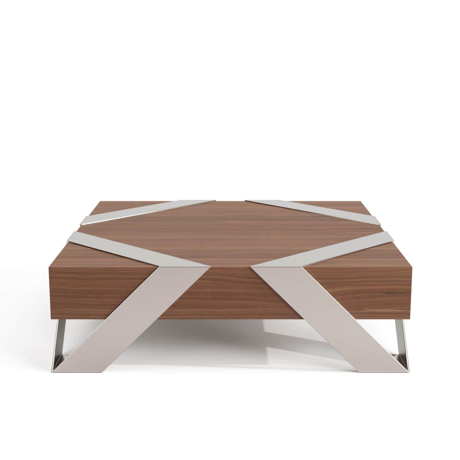 Table basse centrale carrée moderne et minimaliste en verre et acier inoxydable poli en vente 10
