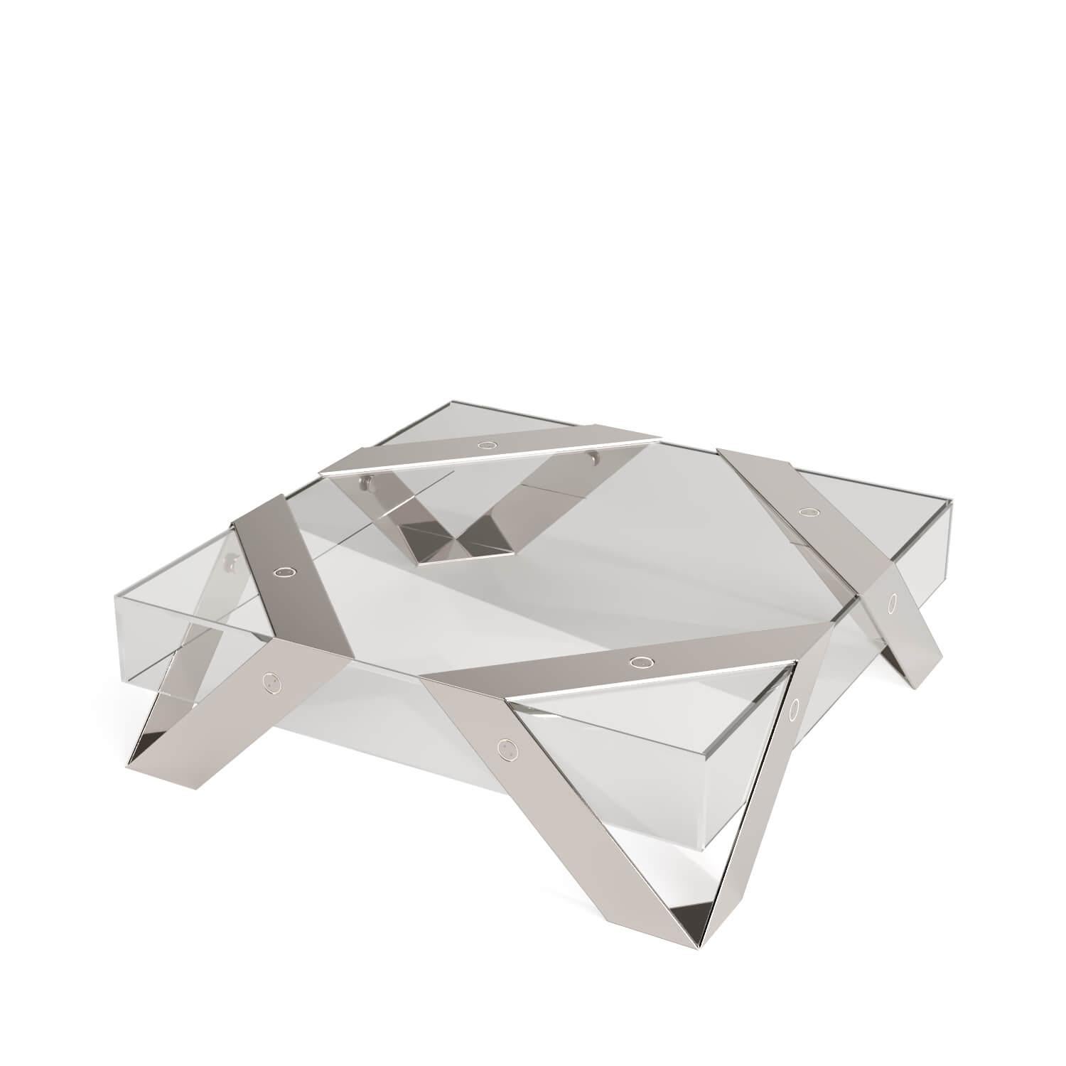 Moderne Table basse centrale carrée moderne et minimaliste en verre et acier inoxydable poli en vente