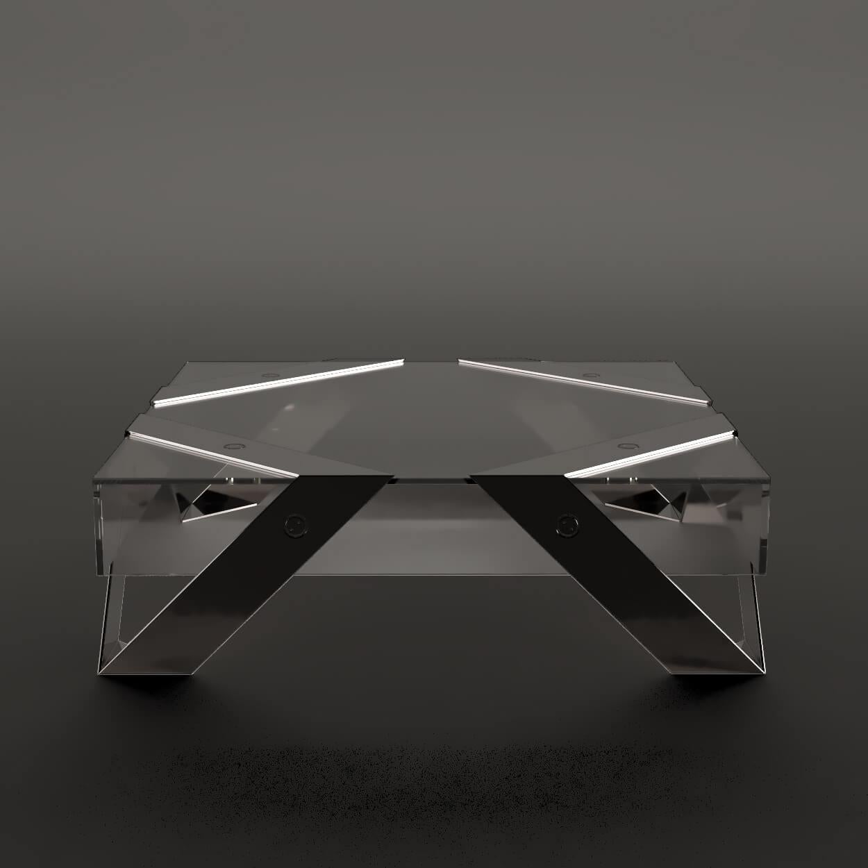 Table basse centrale carrée moderne et minimaliste en verre et acier inoxydable poli en vente 1