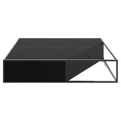 Moderner minimalistischer quadratischer Mittel-Couchtisch aus schwarzem Eichenholz und schwarzem Lack