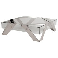 Mesa de centro cuadrada minimalista moderna Cristal templado y acero inoxidable