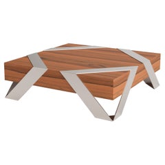 Tavolino da caffè moderno minimalista quadrato centrale Wood Wood spazzolato acciaio inox