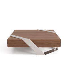 Tavolino da caffè moderno minimalista quadrato centrale Wood Wood spazzolato acciaio inox