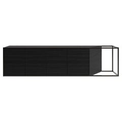 Modern Minimalist Suspended Credenza Sideboard Black Oak Wood and Black Lacquer
