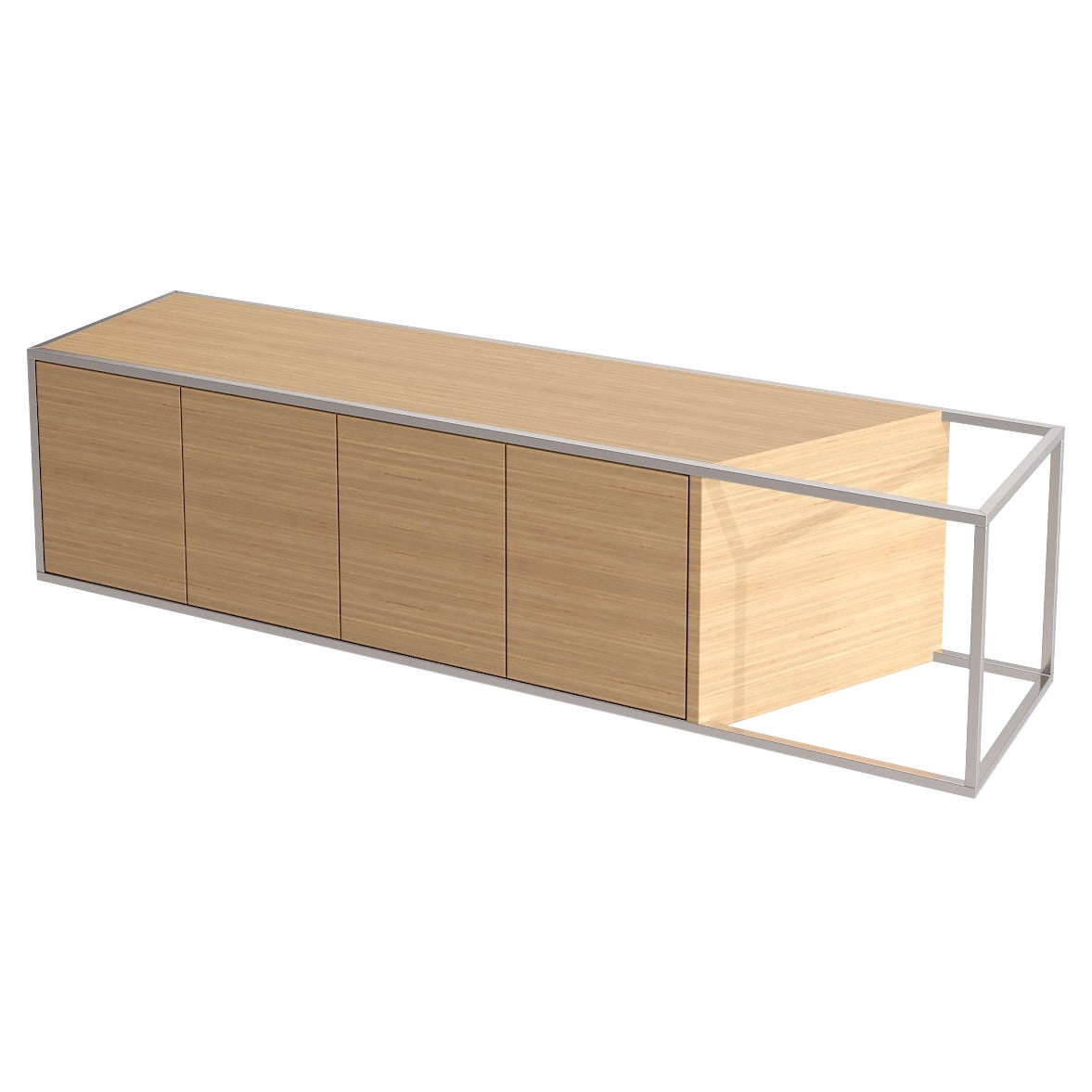 Credenza sospesa moderna e minimalista in legno di Oak Wood spazzolato in acciaio inox