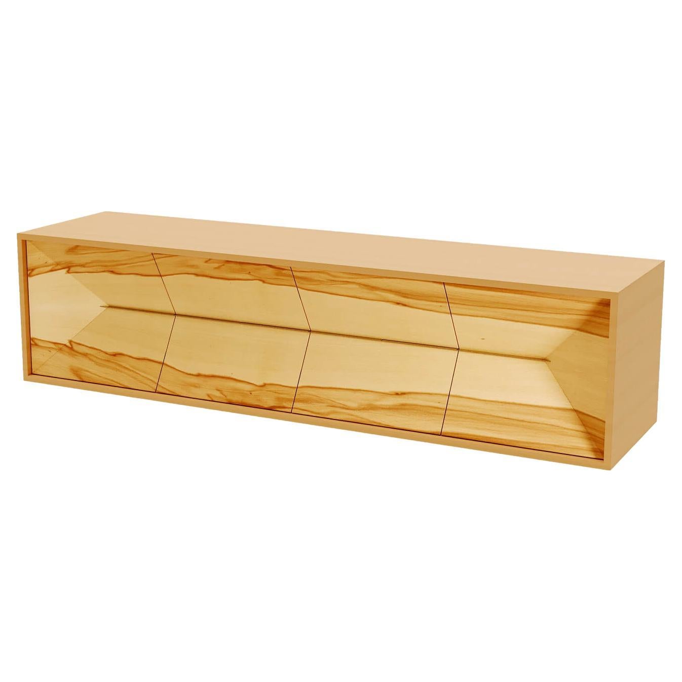 Metallo Credenza sospesa moderna e minimalista Credenza in legno satinato e acciaio inox spazzolato in vendita