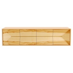 Modern Minimalist Suspended Credenza Sideboard Satinwood Brushed Stainless Steel