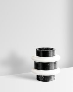 Modern Minimalist Vase in Black and White Marble, Italy, Sandro Lopez