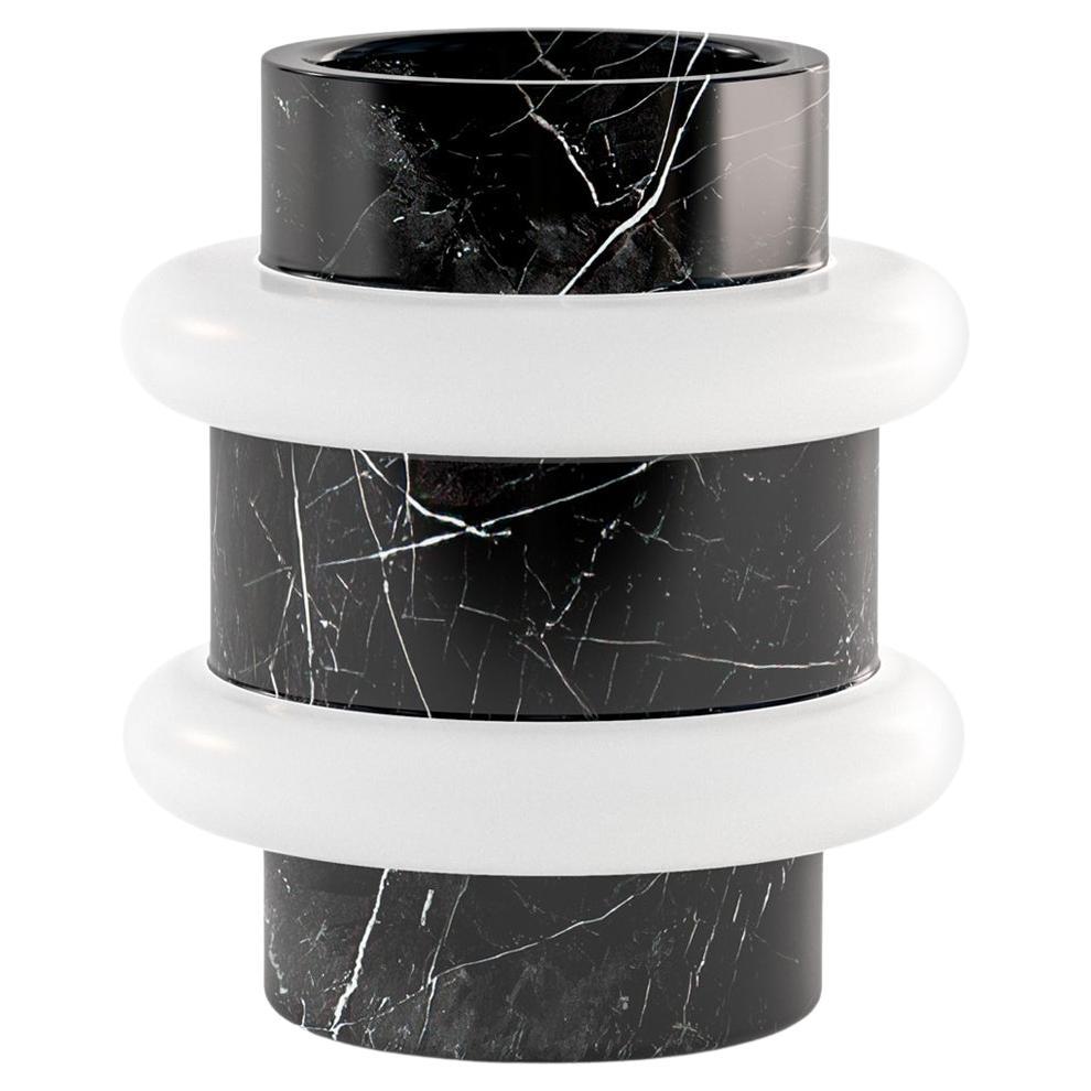 Modern Minimalist Vase in Black and White Marble, Italy, Sandro Lopez