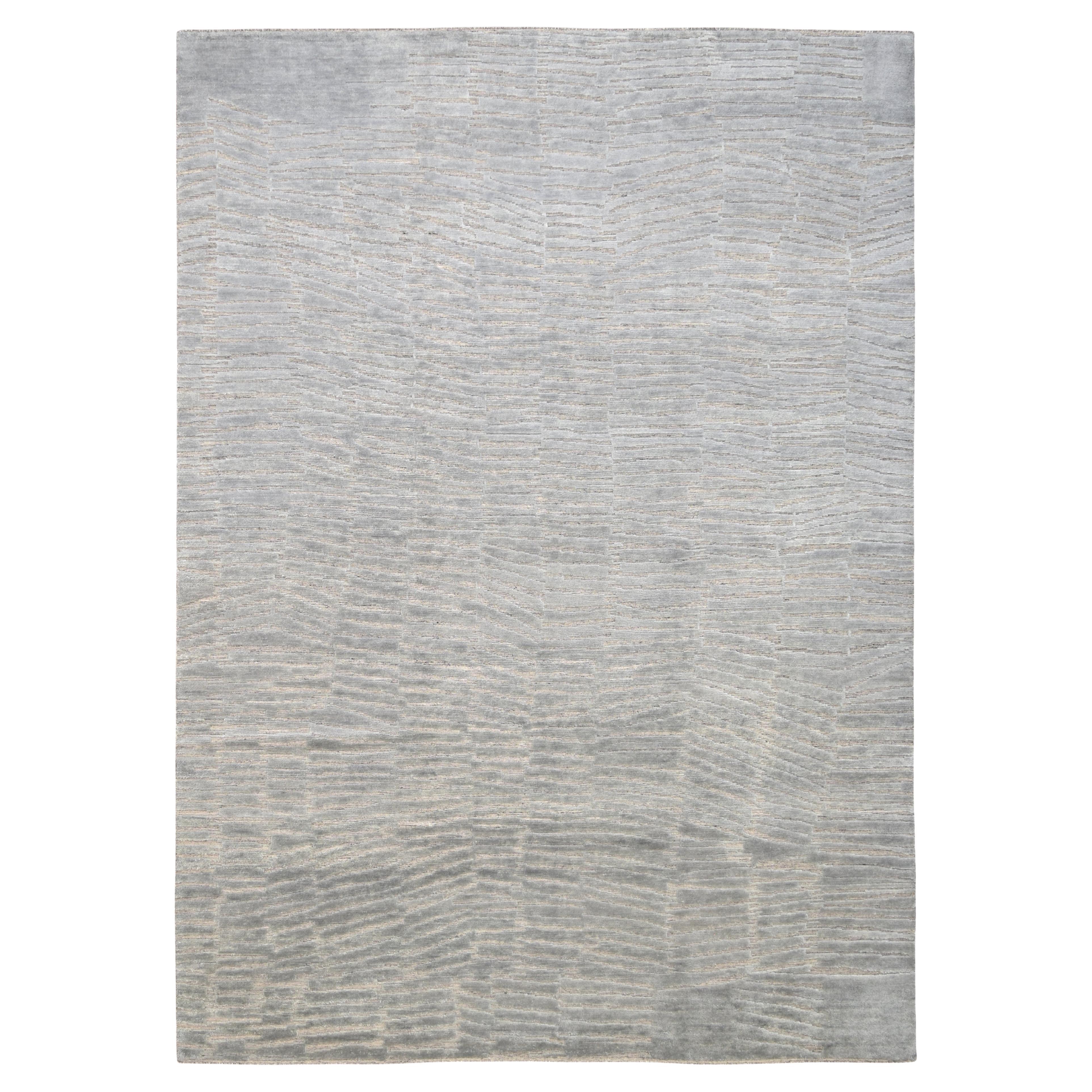 Modern Minimalist Wave Pattern Wool Rug 10'x14'2''